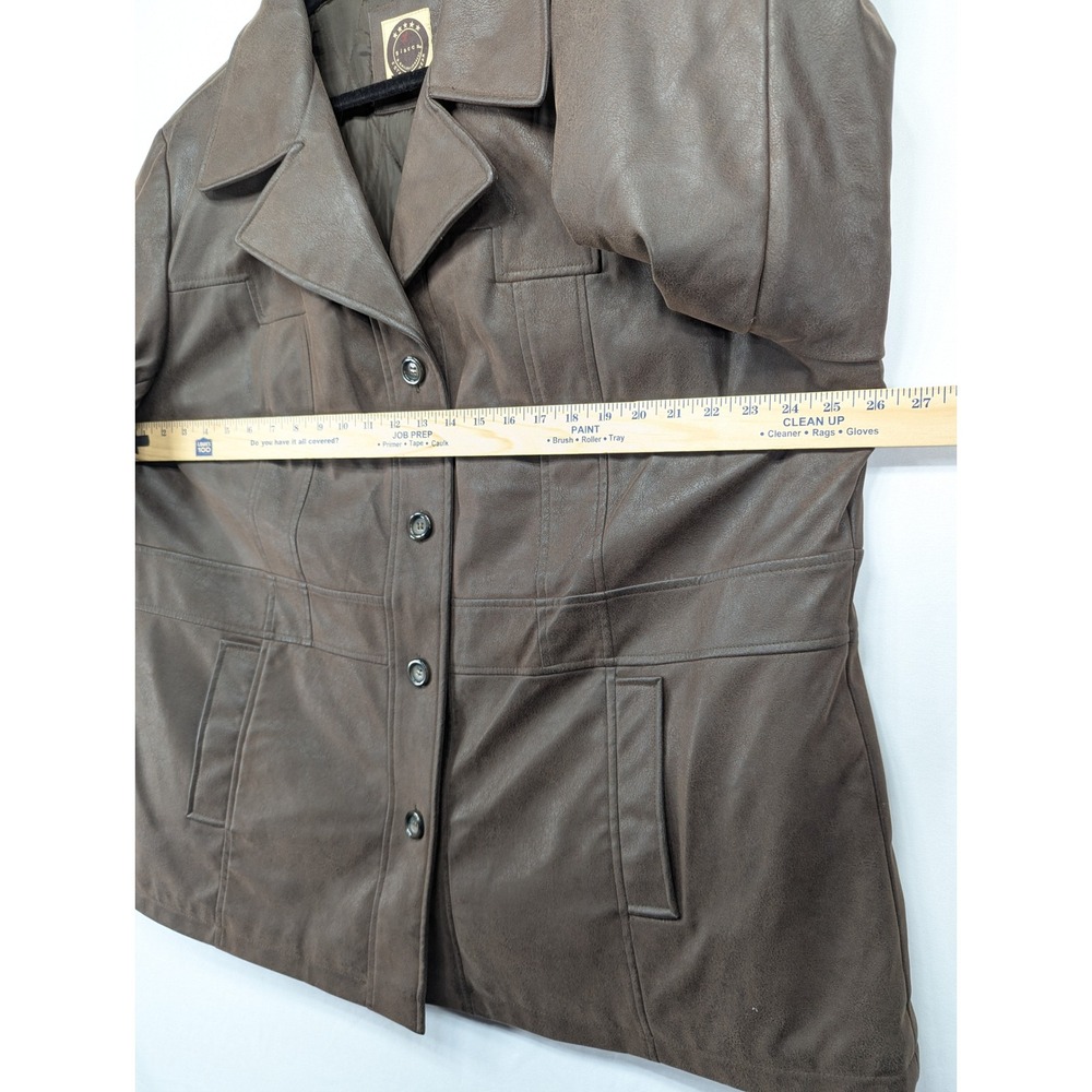 Giacca Brown Faux Leather Button Front Jacket Womens‎ 2X Quilted Lining - Picture 5 of 9
